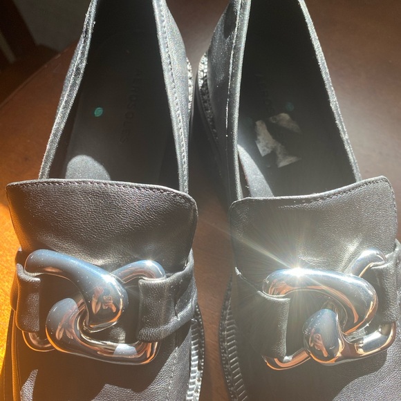 New Aerosoles Women’s Lilia Loafers Black Leather Size 8 Shoes Chunky Flats Work - Picture 8 of 12